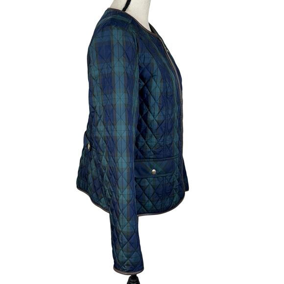 Talbots SZ 12 Full-Zip Jacket Quilted Plaid Pockets Lined Long Sleeve Navy Blue - Picture 3 of 8